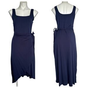 Quince Tencel Jersey Side Tie Midi Dress Navy Blue Minimalist Quiet Luxury L